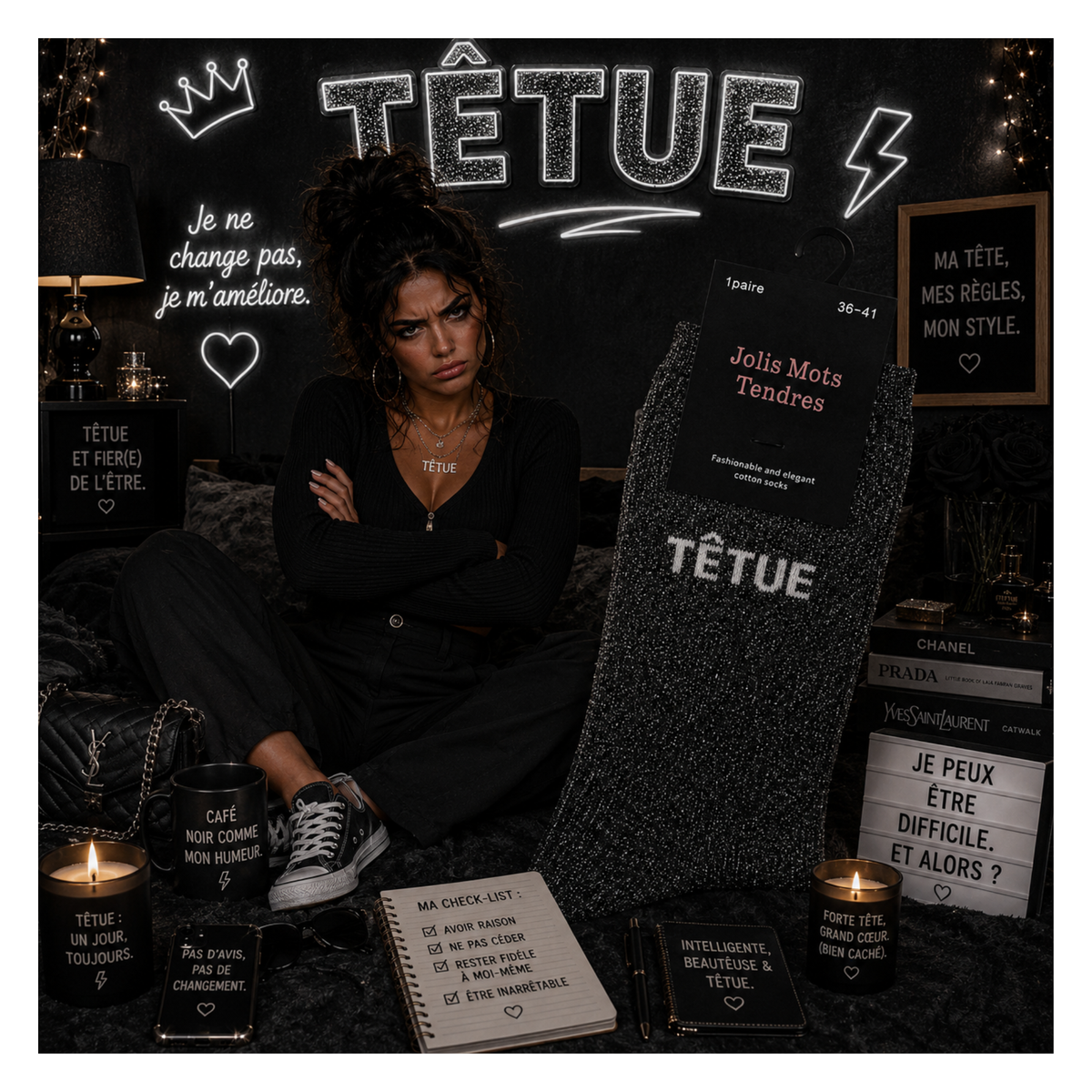 🖤chaussettes « Têtue » noir paillettes 36-41