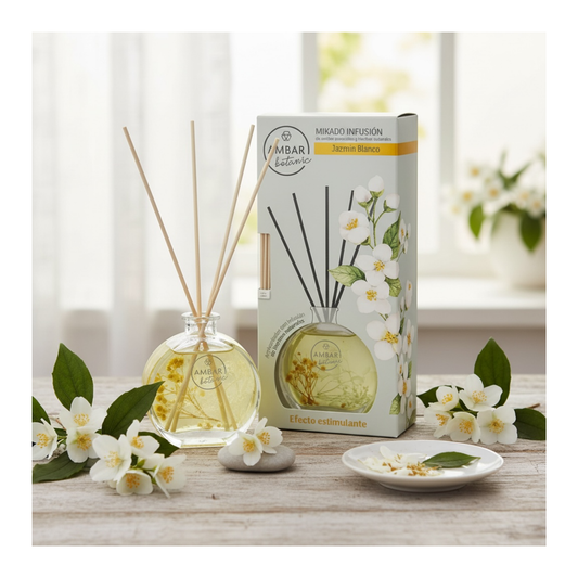 🌼 Mikado Diffuseur de Parfum Gamme "Botanic" Parfum Jasmin Blanc 75ML - Ambar 🌼