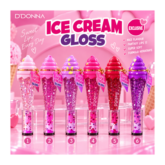🍦 Gloss Ice Cream D’Donna – Ultra brillant & pailleté – 6 couleurs