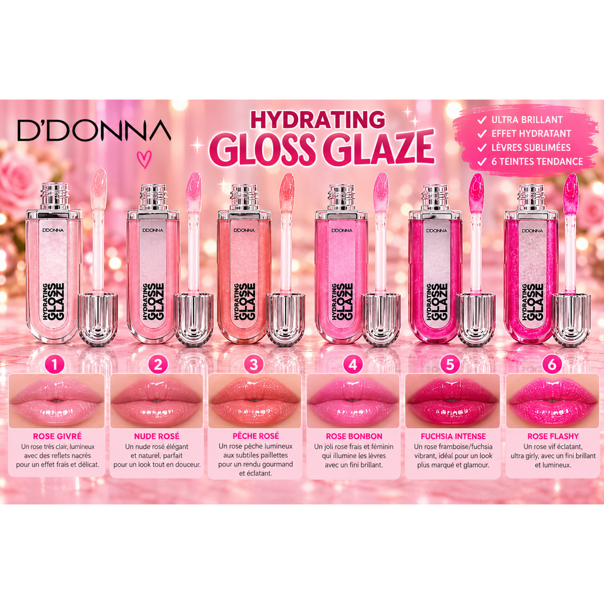 🚨Précommande - 💄 Gloss Hydrating Gloss Glaze D’Donna – 6 Teintes au choix ✨