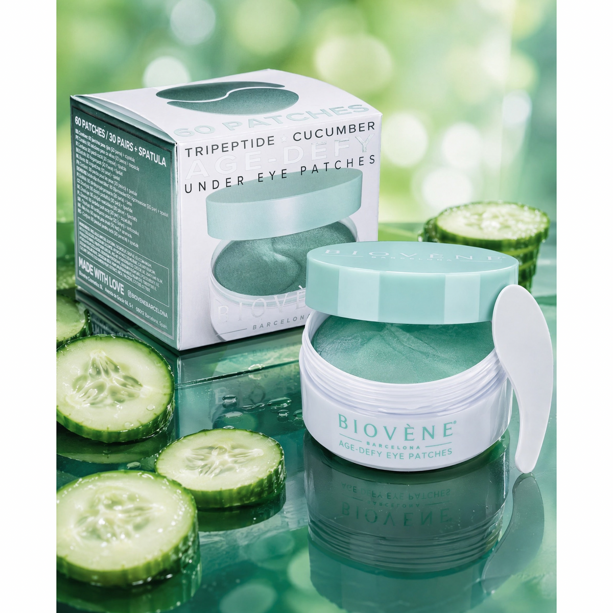🥒 Patchs Age Defy Contour des Yeux Tripeptide & Concombre – Biovène Barcelona – 60 patchs