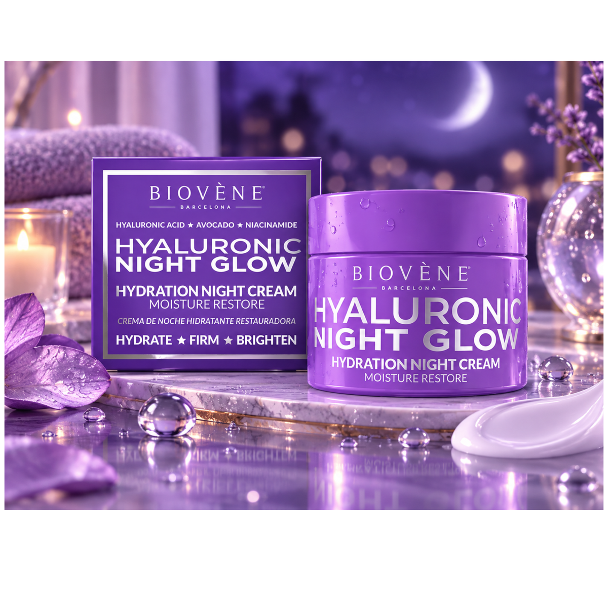 🌙 Crème de Nuit Hyaluronic Night Glow – Biovène Barcelona – 50 ml