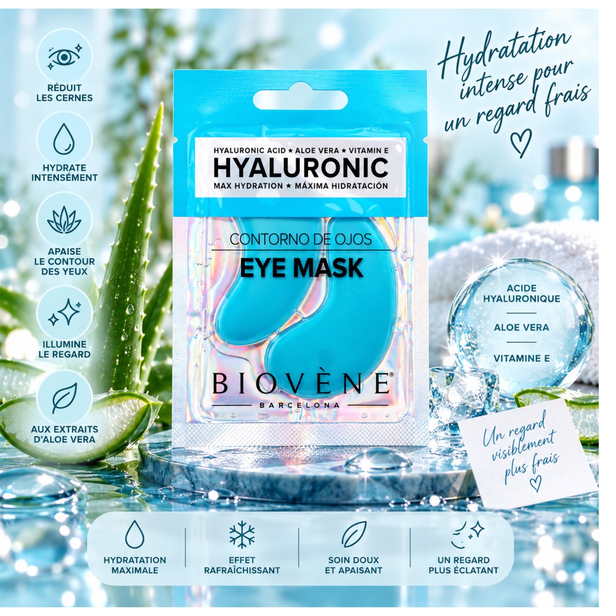 🩵Patchs Contour des Yeux Hyaluronic Eye Mask – Biovène Barcelona – 1 utilisation🩵