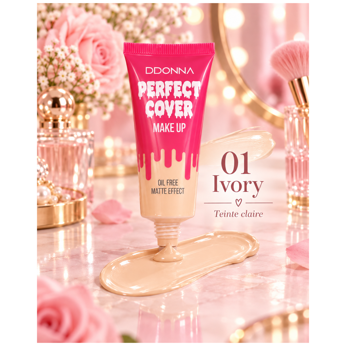 💗 Fond de Teint Perfect Cover Make Up – Fini Mat & Oil Free – D’Donna