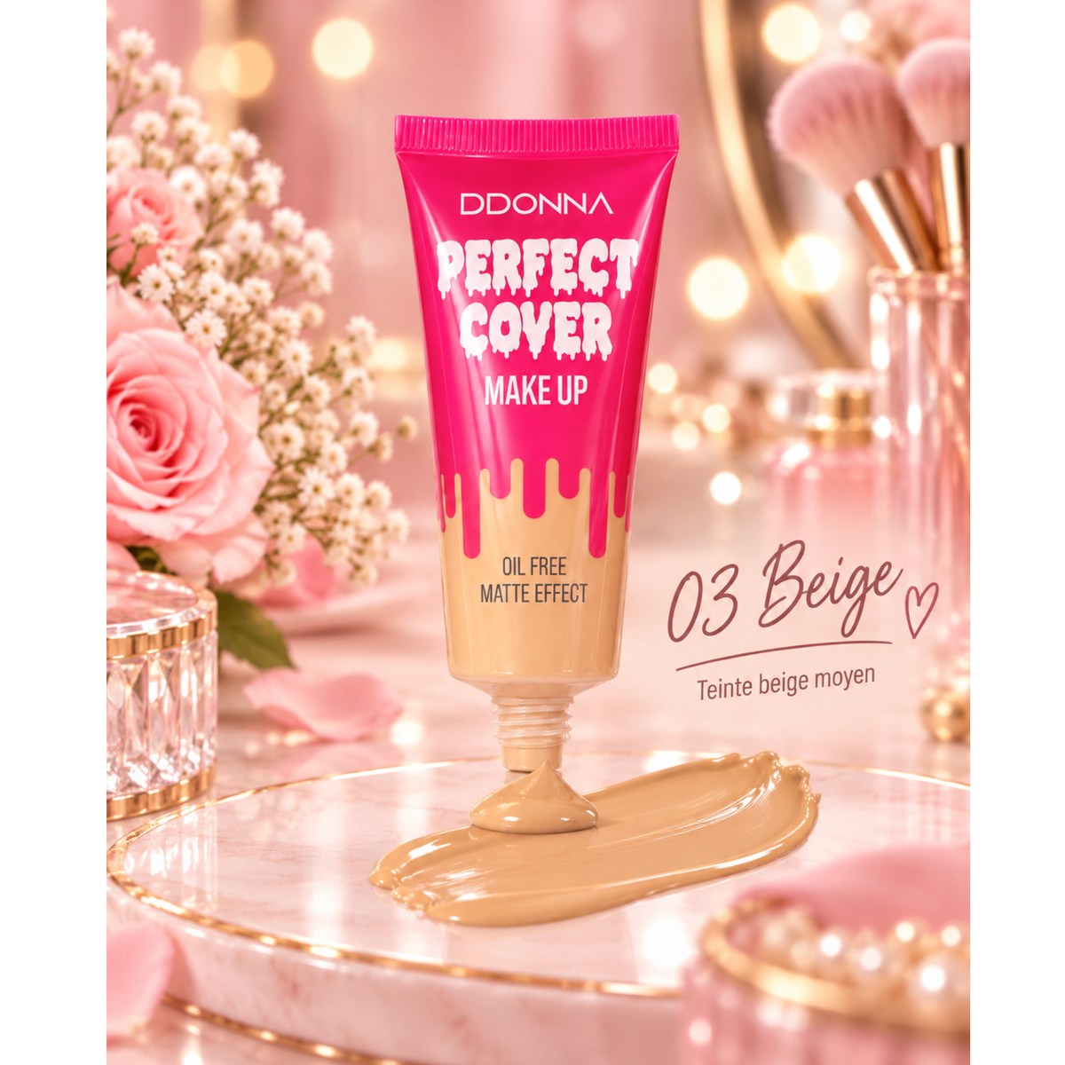 💗 Fond de Teint Perfect Cover Make Up – Fini Mat & Oil Free – D’Donna