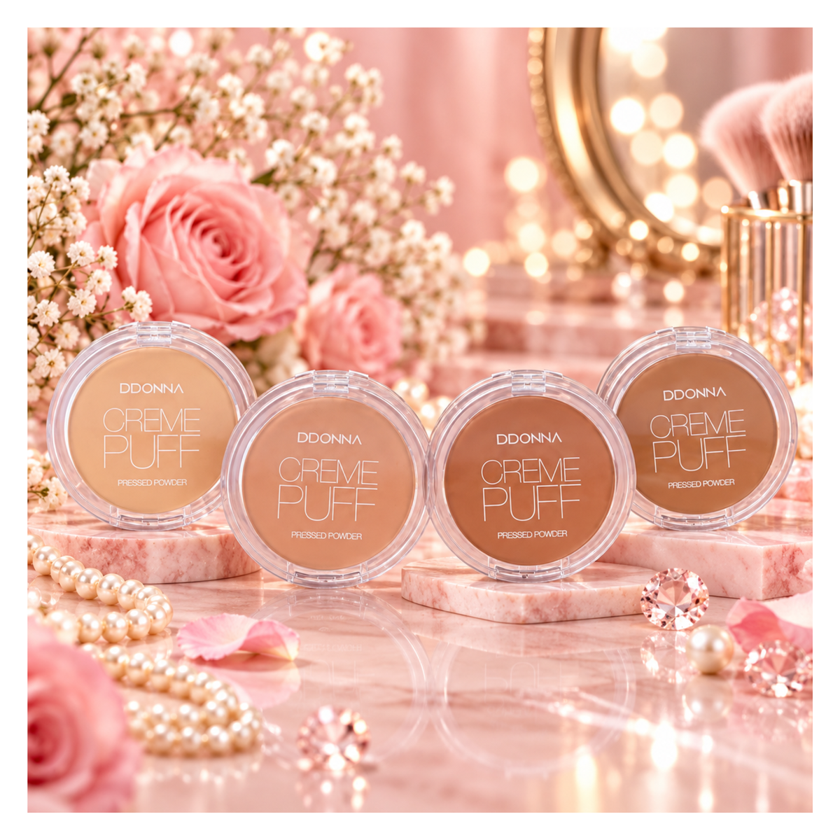 💗 Poudre Compacte Fond de Teint Crème Puff – D’Donna – 4 Teintes