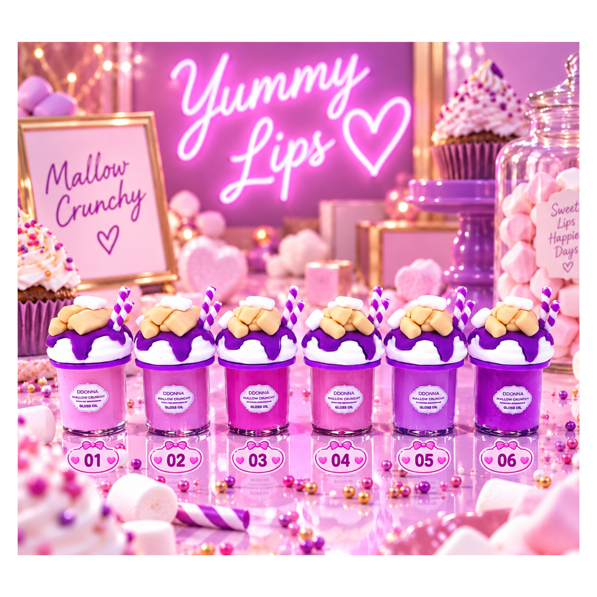 🍬💜 Gloss Oil Mallow Crunchy – D’Donna | Yummy Lips – Édition Limitée