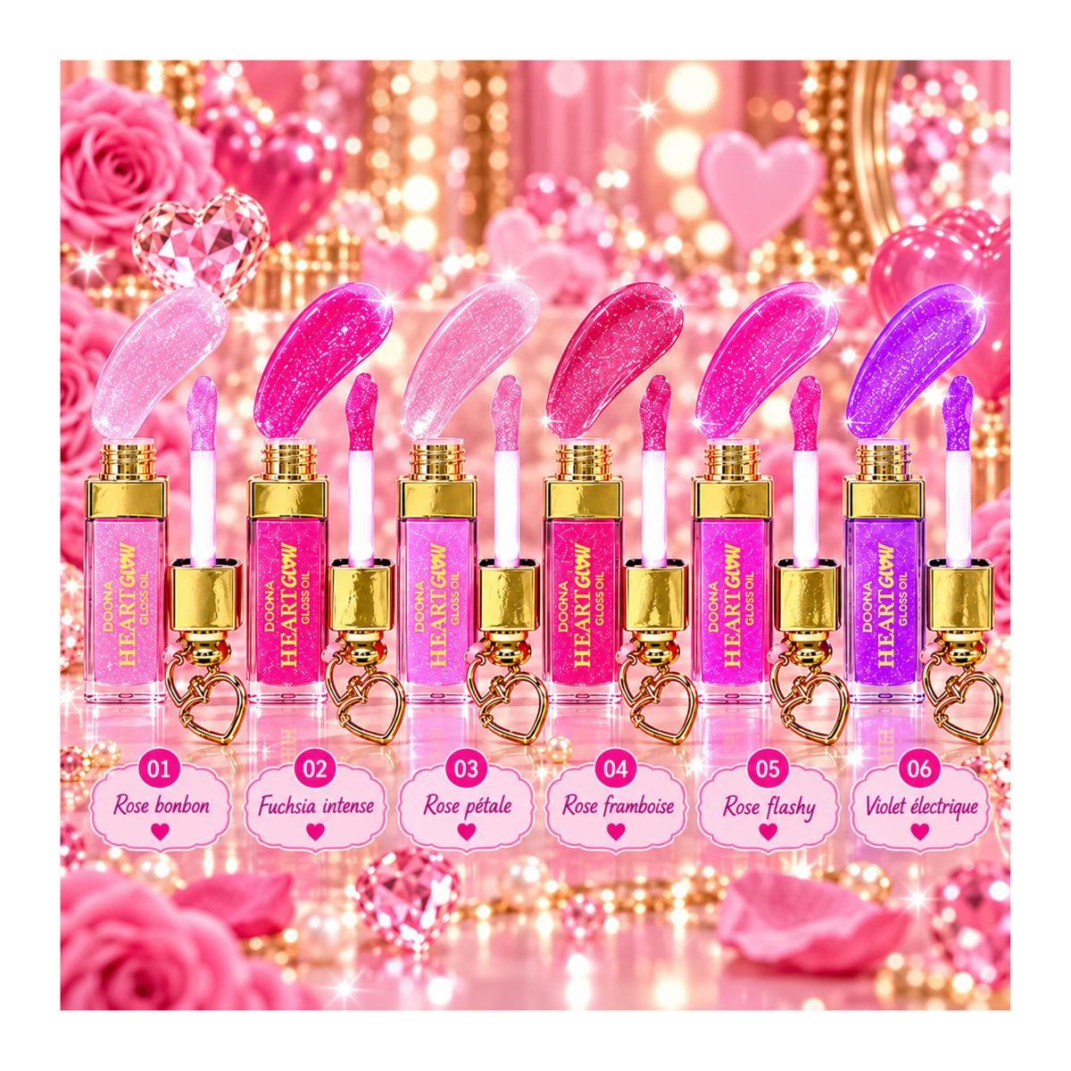💖✨ Gloss Oil Heart Glow – D’Donna | Gloss Hydratant avec pendentif à Cœur