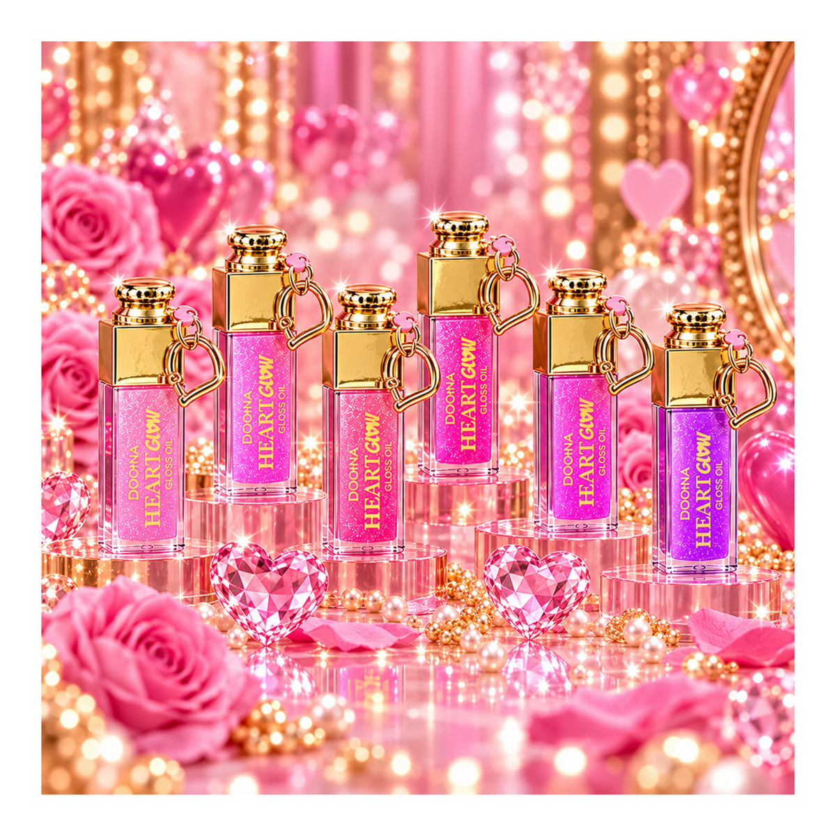 💖✨ Gloss Oil Heart Glow – D’Donna | Gloss Hydratant avec pendentif à Cœur