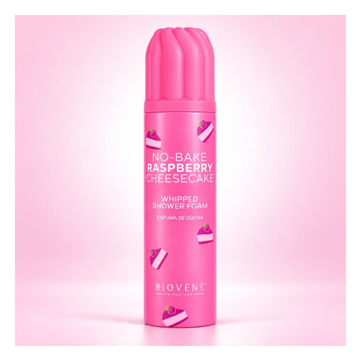 🍰🩷 Mousse de Douche Fouettée Raspberry Cheesecake – Framboise & Vanille – Biovène Barcelona | 250 ml