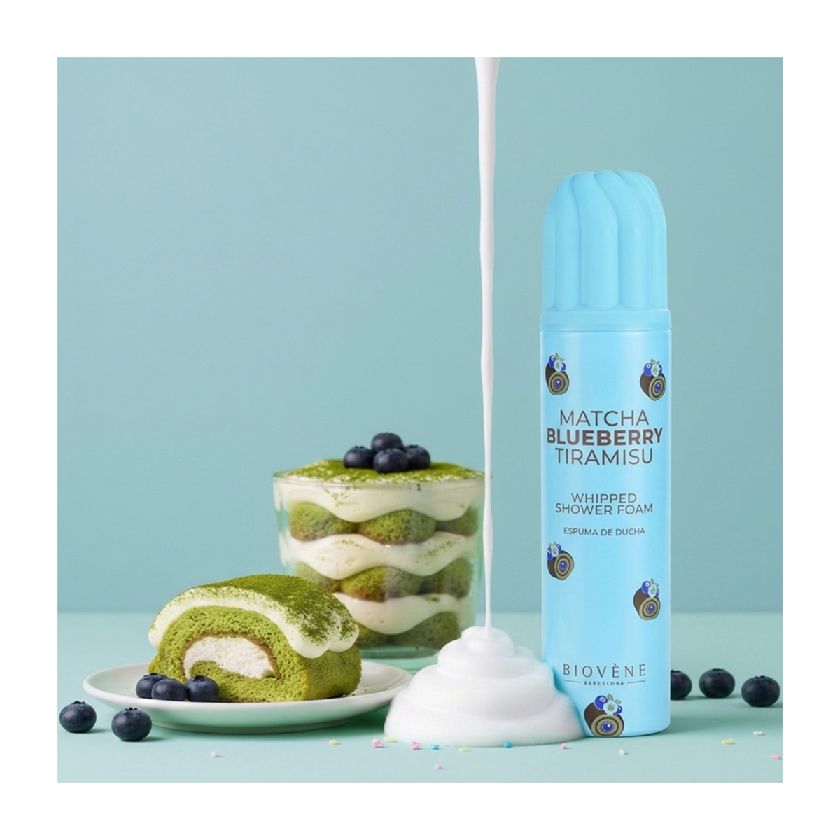🍵🫐 Mousse de Douche Fouettée Matcha Blueberry Tiramisu – 250 ml | Biovène Barcelona