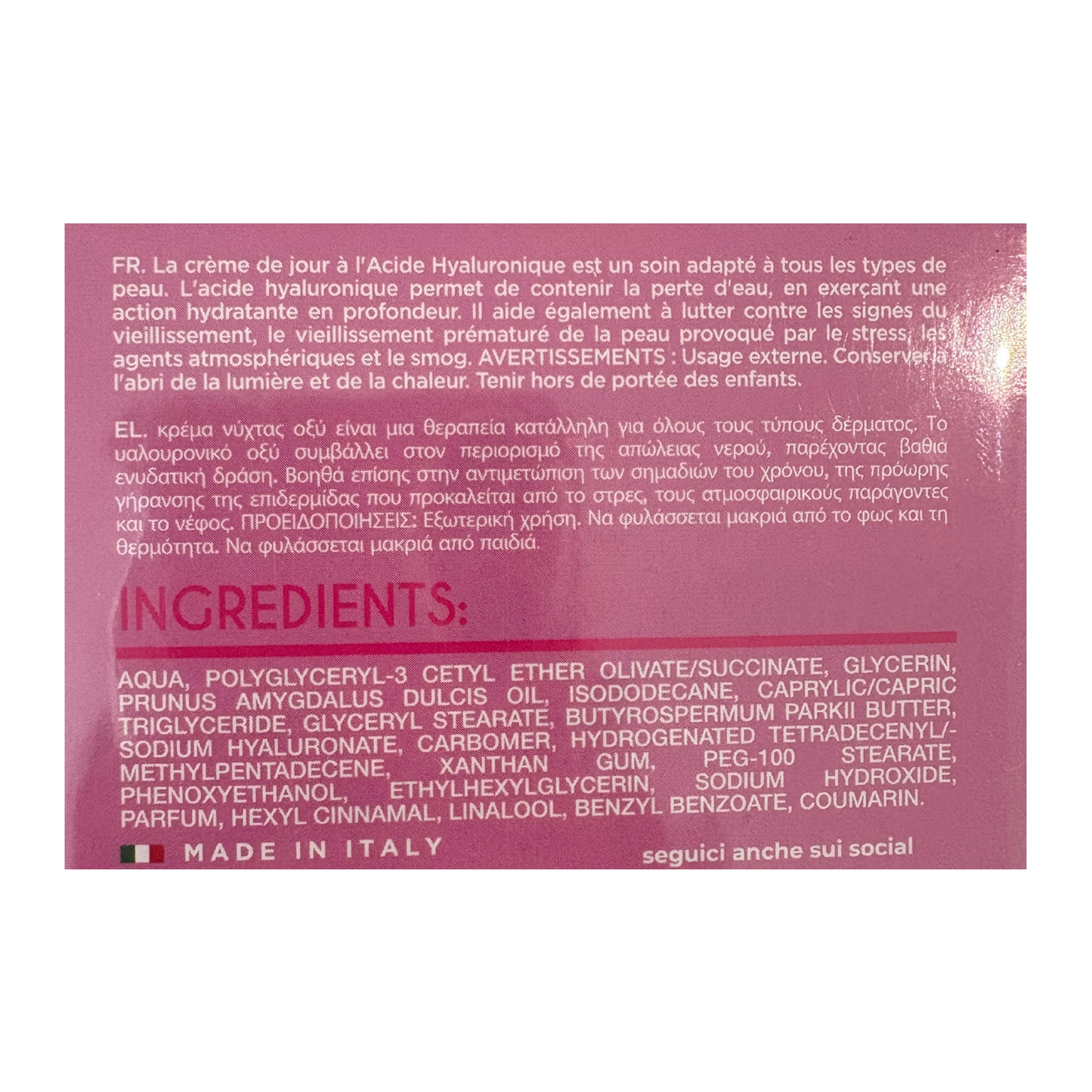 Crème de jour pour le visage a l'acide hyaluronique - Cosmi Premium -  50ml